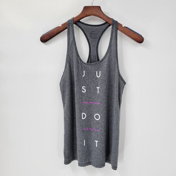 Nike Dri-Fit Womens Tank Top XS Gray Just Do It Graphic Racer Back Activewear - Picture 1 of 12